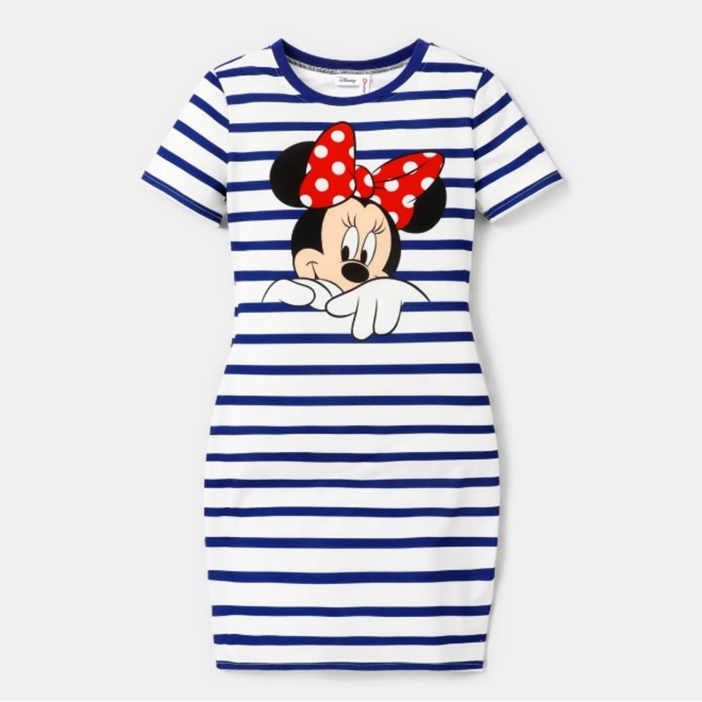 Disney Women Mickey & Minnie Mouse Blue Stripe Dress, Navy and White